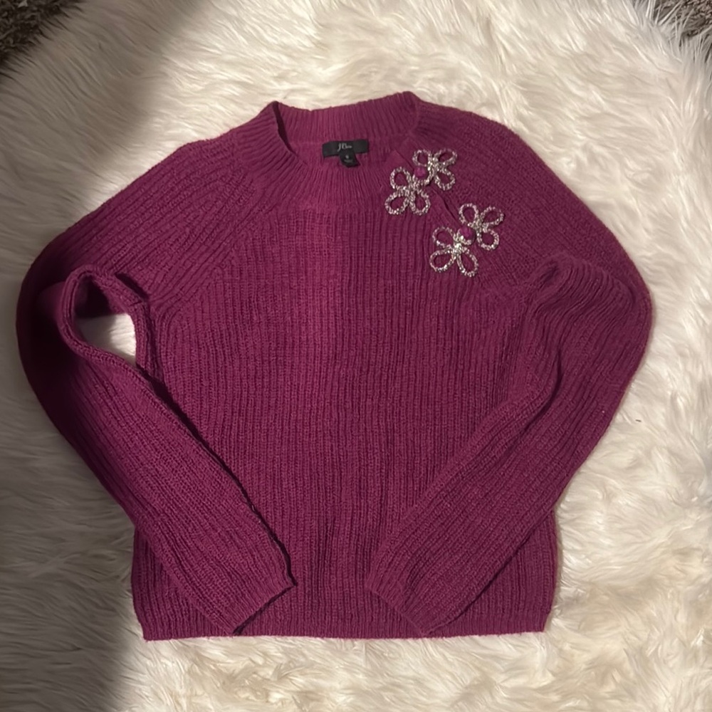 Women's JCrew size small Purple Sweater with Floral Embellishments
